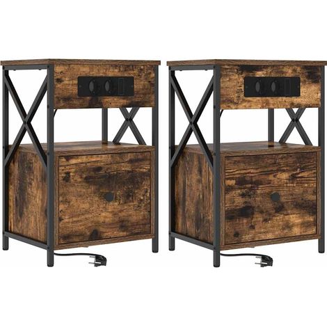 Maison Exclusive - Armadio da Notte con cassetto 2 pcs Rovere fumé 40 x 31 x 60 cm (1/5)
