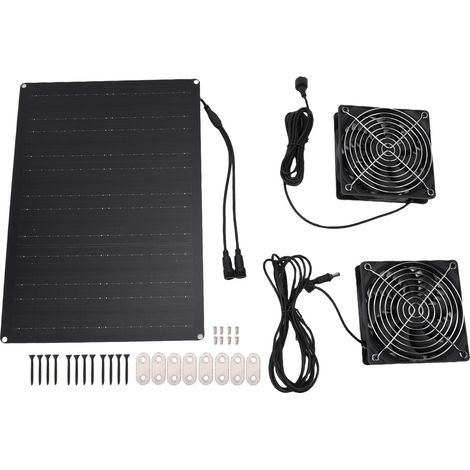 Kit de deux ventilateurs solaires 75 W 3000-4000 tr/min étanches IPX7 pour ventilation et refroidissement d'extraction dans une niche pour animaux. (1/5)