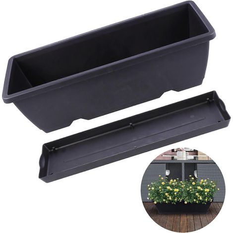 Pot de fleurs rectangulaire en plastique avec trou de drainage, compatible avec une utilisation au jardin. (1/5)