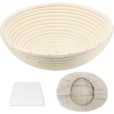 Banneton Rond 23cm, Panier Fermentation Pain Set Compris Grattoir et Toile, 100% Rotin Naturel Banneton Pain Contenir 600g de Pâte (1/5)