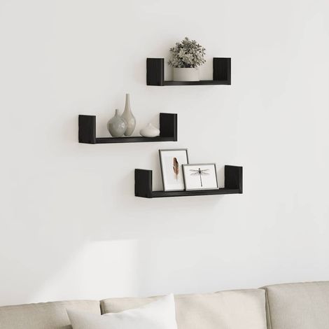 vidaXL Étagères murales 3 pcs en chêne noir contrecollé