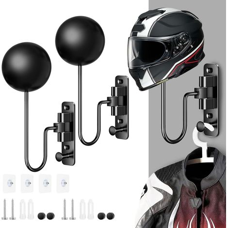 Lot de 2 supports muraux pour casque de moto - Support mural pour casque de moto - Porte-manteau rotatif en acier inoxydable/aluminium - Diamètre : 12 cm - Perçage - Support de casque pour clés et