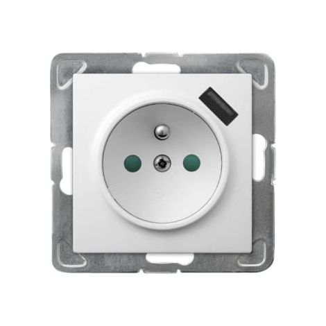 Presa singola p/t bianca Impresja con messa a terra 2P+Z con schermo + caricabatterie USB senza cornice