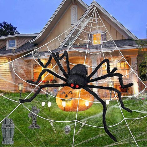 Toile d'araignée d'extérieur de 508 cm + araignée géante de 127 cm, décorations d'Halloween pour jardin, toile d'araignée géante, fournitures pour fête d'Halloween en intérieur (1/4)