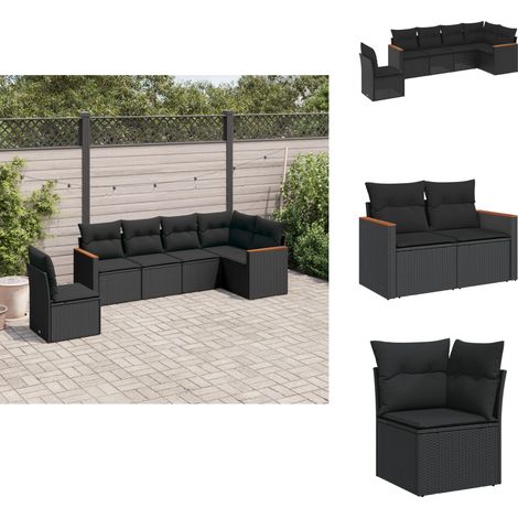 Salon de jardin 6 pcs avec coussins noir résine tressée - Salon De Jardin - Mobilier De Jardin - Salon Extérieur - Ensemble De Canapés - Canapé D'angle (1/5)