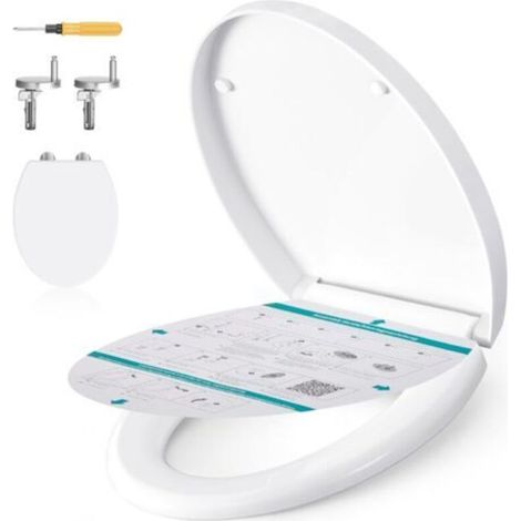 Abattant WC Forme O, avec Frein de Chute, Poignée, Clipsable, Lunette de Toilettes Universel, Installation Facile, Siège en Plastique PP, Capacité 300 kg, Blanc BTL001WZ01 (1/5)