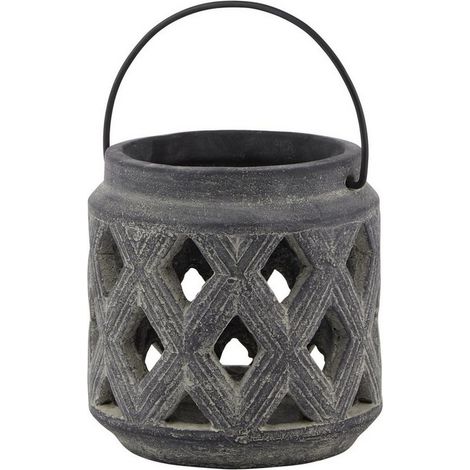 Amalfi Lattice Lantern - Ceramic - L15 x W15 x H15 cm - Grey
