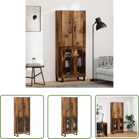 vidaXL Meuble avec porte en verre - Haut Armoire 2 pcs Bois Ancien 69,5 x 34 x 180 cm (1/5)