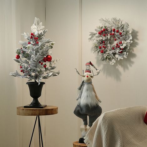 2 morceaux d'arbres de Noël, mini sapin de Noël avec guirlande blanche, arbre à fruits rouges et arbre à neige qui tombe YMYNY (1/5)