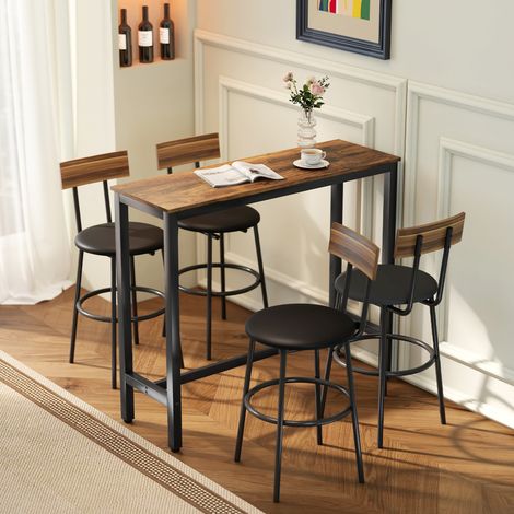 Table de bar rectangulaire haute de style industriel, acier et bois, 120 x 40 x 100 cm (1/5)