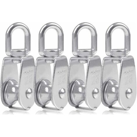 Poulie 4 pièces poulie M25 pour Cordes poulie en Acier Inoxydable Blocs coquilles Rouleau de poulie pour Cordes capacité de Charge d'utilisation intérieure et extérieure 150 kg 8.532cm (Argent) (1/5)