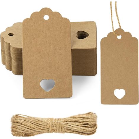 Pack of 60 Price Labels 9 x 4.5 cm, Paper Price Labels, Writable Blank Paper Wire Tags, Kraft Labels for Clothes, Jewellery, Garages, Supplies and Gifts (1/5)