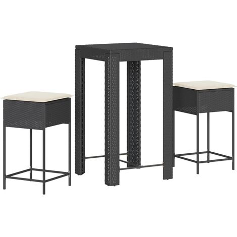 3-tlg. Gartenbar-Set mit Kissen Schwarz Poly Rattan vidaXL (1/5)