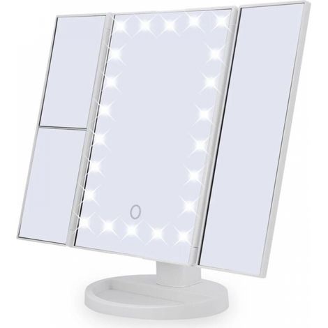 Miroir de Maquillage, Miroir Grossissant Triptyque avec 22pcs LED, Miroir Lumineux 10X/3X/2X avec Ecran Tactile, Alimentation Double, Rotation Réglable à 180 ° (1/5)