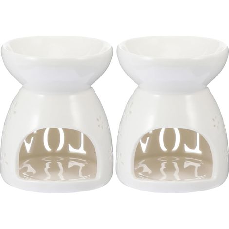 Lampe à Parfum en Céramique Blanche 2pcs, Diffuseur D'huile Essentielle Décoratif, Facile à Utiliser, Parfum Rapide pour Bureau et Chambre (1/5)