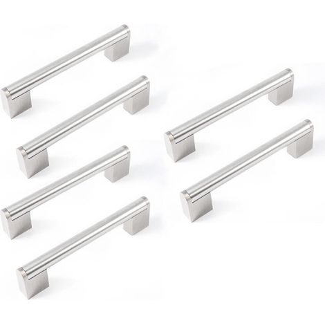 Tiradores modernos de estilo europeo para cajones - Distancia entre orificios de 128 mm - Ideales para armarios y muebles de cocina - Acabado cepillado - Juego de 6 (1/5)