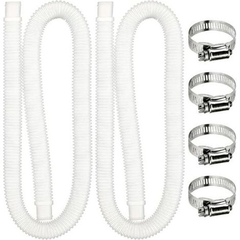 Tuyau de rechange pour filtre de piscine, 1,5 m avec 4 colliers de serrage métalliques, pour piscines hors sol, lot de 2 (transparent) (1/4)