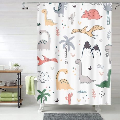 Rideau de douche motif dinosaure aquarelle légère, polyester imperméable, 90x180 cm (1/5)