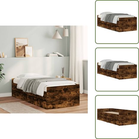 Cadre de lit avec tiroirs sans matelas chêne fumé 90x200 cm - Cadre De Lit - Lit Double - Meuble Chambre - Rangement Sous Lit - Tiroir Lit