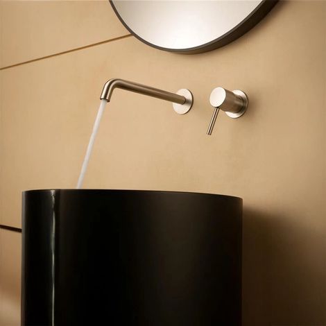 Exagonshop Rubinetto lavabo da incasso a muro nichel spazzolato