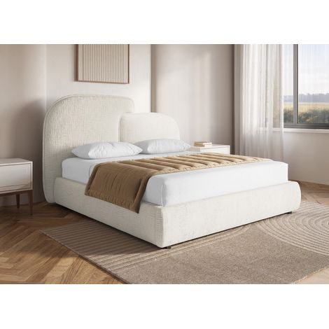 Deco In Paris – Lit coffre en velours chiné beige 140x190 cm – Dossier rembourré – Grand espace de rangement sous sommier – Design moderne et élégant (1/5)