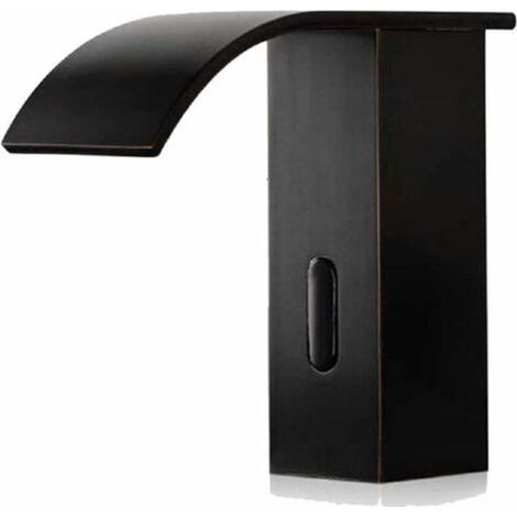 Robinet mitigeur de lavabo cascade à capteur infrarouge automatique, bec haut, finition laiton bronze huilé noir. (1/3)