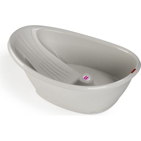 Okbaby Bella - Ergonomische Badewanne für Neugeborene 0-12 Monate mit Thermometer - Grau (1/5)
