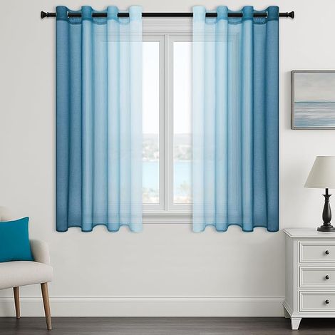Set of 2 Gradient Voile Curtains, White and Duck Egg Blue, 140 x 145 cm