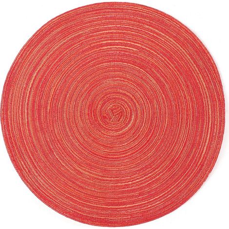 Ensemble de 6 sets de table ronds, tissés à la main, lavables, résistants à la chaleur, antidérapants, adaptés à diverses occasions festives, 38 cm, rouges. (1/5)