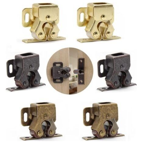 Pack of 6 double roller latches, cabinet locks, roller locks, 3 colors (gold, black, bronze). (1/5)