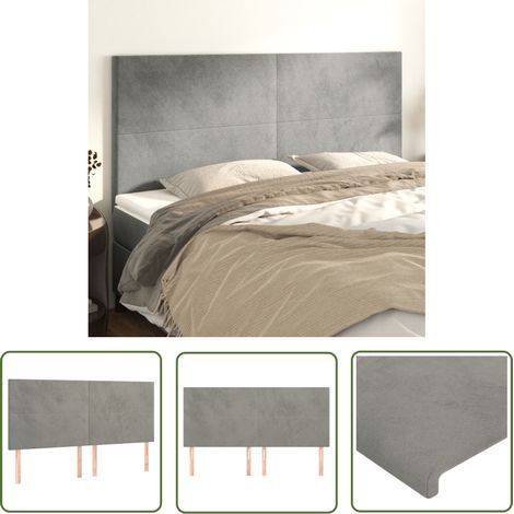The Living Store Têtes de lit 4 pcs Gris clair 90x5x78/88 cm Velours - Tête De Lit - Literie - Meuble De Chambre - Velours - Chaise Longue (1/5)