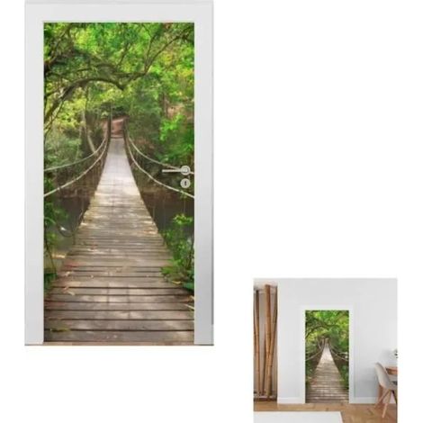 Sticker mural Porte Trompe l'Oeil - Sticker porte Pont En Jungle - Autocollant mural décoration - Autocollant Porte Poster de Porte (1/4)