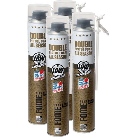 Mousse polyuréthane de montage FOME FLEX Double – pistolable, double adaptateur, faible expansion, isolation thermique – 750 ml – Lot de 4 pièces (1/5)