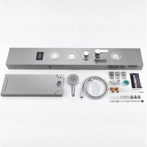 Auralum Panneau Colonne Douche Hydromassante Carrée Acier Inox avec Écran LCD et Lumières LED Multifonction à 3 Jets de Massage