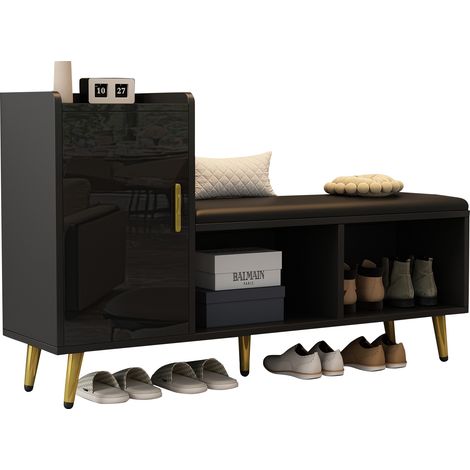 CHICFURN Mobile portascarpe con panca 120x35x71,5 cm in truciolare nero salvaspazio (1/5)
