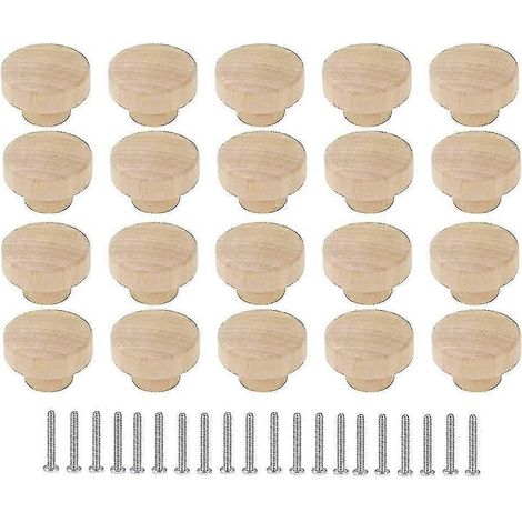 Lot de 20 boutons de tiroir ronds en bois brut, diamètre 35 mm, pour meubles, armoires et commodes. (1/5)