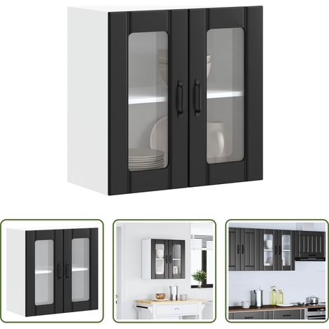 Küchenregal - Küchen-Hängeschrank mit Glastür Lucca Schwarz Holzwerkstoff (1/5)