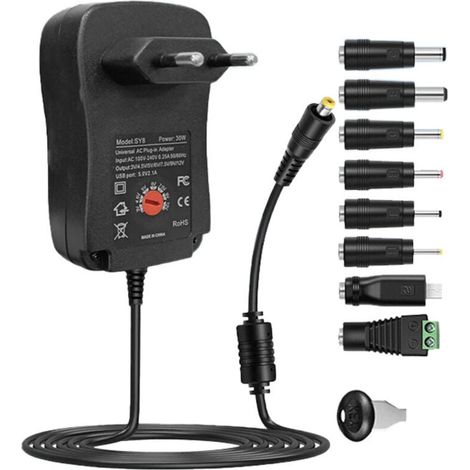 30-W-Multifunktionsladegerät mit 8 Steckdosen, einstellbares Netzteil nach europäischem Standard, 3-V-auf-12-V-Multifunktionsladegerät-Adapter XXW