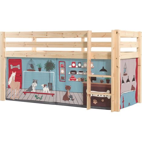 Lit Enfant Surélevé "Pino Pet Shop" 90x200cm Naturel (1/2)