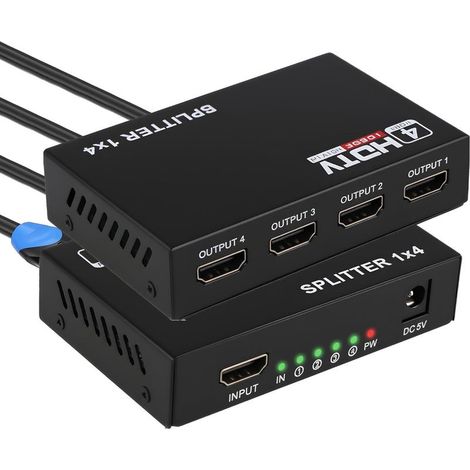 Répartiteur HDMI 1 Entrée 4 Sorties, Splitter HDMI 4K Compatible 1080P@60Hz 3D HDCP, Duplication Miroir 4 Écrans, MultipriseHDMI pour TV PC PS3PS4 Xbox HDTV DVD Projecteur,avec Alimentation Secteur (1/5)