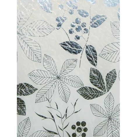 Film de fenêtre d'intimité, film de verre dépoli, autocollant de fenêtre anti-UV, 45 cm x 200 cm (motif feuille)