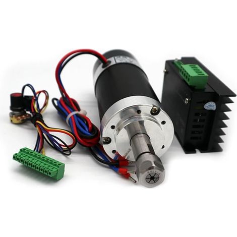 Kits de moteurs de broche CNC Machine à graver à moteur de broche sans balais refroidi à l'air, pince ER11/ER16 55mm PCB 500W/300W, alimentation 48V 12000R, pilote + pince(500W Set 2,ER11) (1/5)