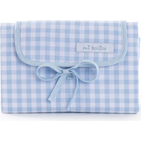 Matelas à langer portable, pliable et imperméable. Tissu Vichy. Facile à ranger dans le sac de la maman. Idéal pour un cadeau de naissance. (Bleu) (1/5)