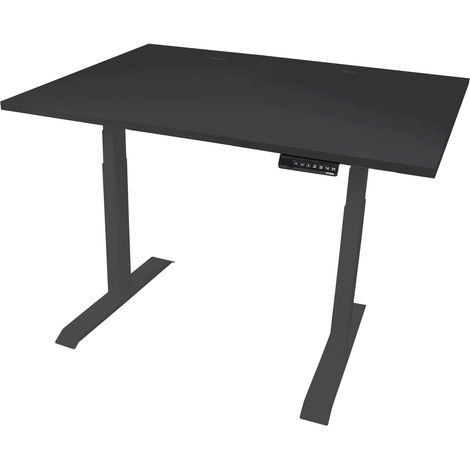 STIER Elektrisch höhenverstellbarer Schreibtisch TSR, 120x80cm, schwarz/schwarz, mit Doppelmotor, Höhe 595-1245mm, 100kg Tragkraft