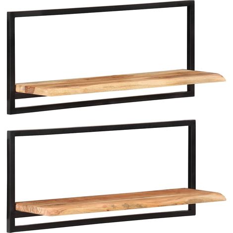 Mensole Parete 2pz 80x25x35 cm Legno Massello Acacia e Acciaio vidaXL