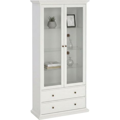 Dmora - Vetrina Honore, Credenza espositiva, Vetrinetta multiuso, Madia da soggiorno, 96x42 h201 cm, Bianco