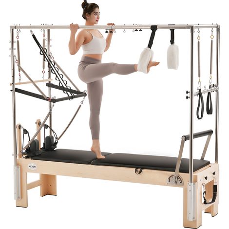 VEVOR Reformer Pilates pour Avances et Debutants, Machine de Pilates en Bois Charge 181,44 kg, Equipement deEntrainement de Yoga avec Double Resistance, Boite et Planche de Saut, Domicile Gym