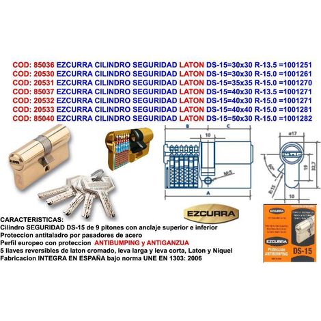 ezcurra cilindro seguridad laton ds-15 30x30 r-13.5  1001251