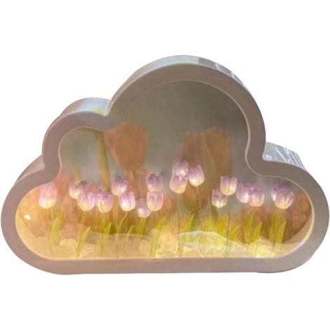 Tulip Night Light, LED Cloud Night Light, Tulip Mirror, 2 in 1 Mirror/Night Light, Portable Bedroom Bedside Lamp, Home Mirror Decoration (1/5)