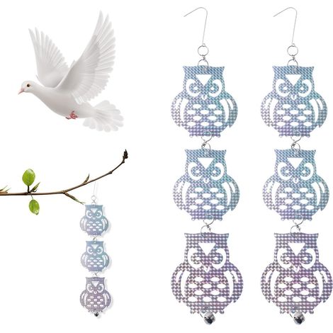 Lntyq 2 pcs Répulsif Oiseaux Suspendus Répulsif Oiseaux Exterieur Répulsif Oiseaux Chouette avec la Cloche pour Jardin Balcon repousser Les Oiseaux, protéger Les Plantes Arbres fruitiers (Hibou) (1/5)